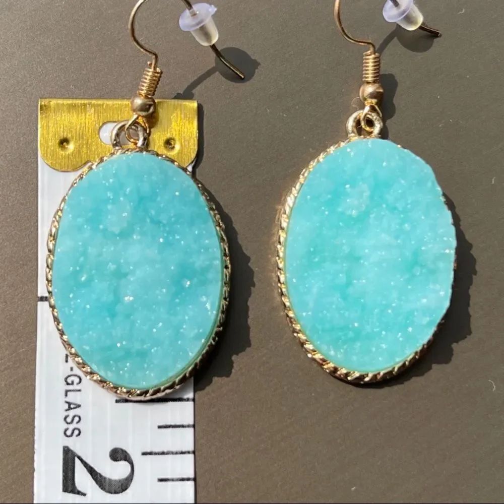 Robins Egg Blue Druzy Stone Fishhook Earrings • NWT - Picture 7 of 7